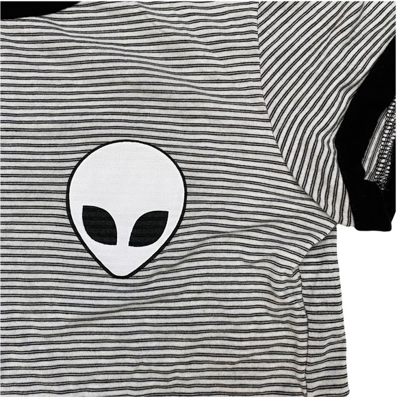 French Pastry Striped Alien Ringer Tee Sz Med Black White - Picture 4 of 7